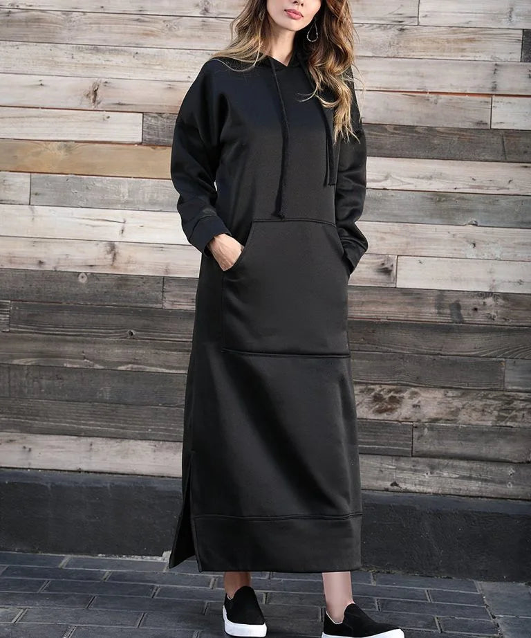 Cozy Knitted Hooded Long Dress With Large Pocket Women