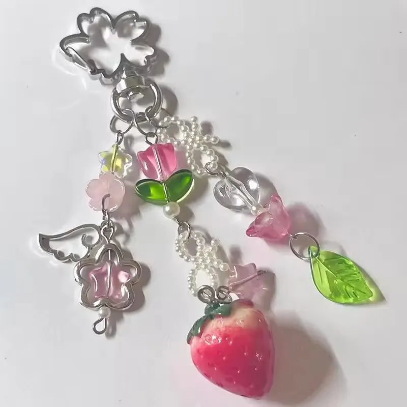 Cute Strawberry Bow Keychain Pendant for Girls Fashion Accessory and Gift