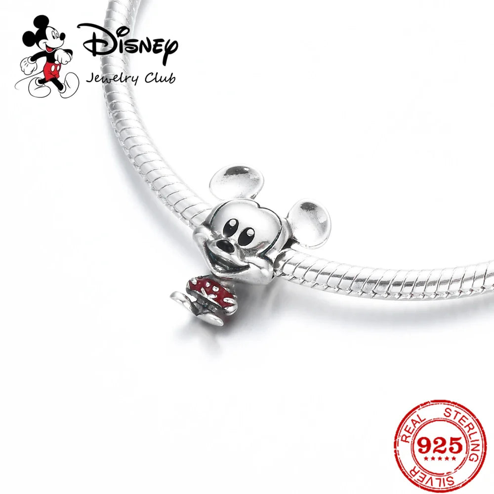 925 Sterling Silver Mickey Minnie Charm Beaded Fit Snake Bracelet DIY Ladies Jewelry