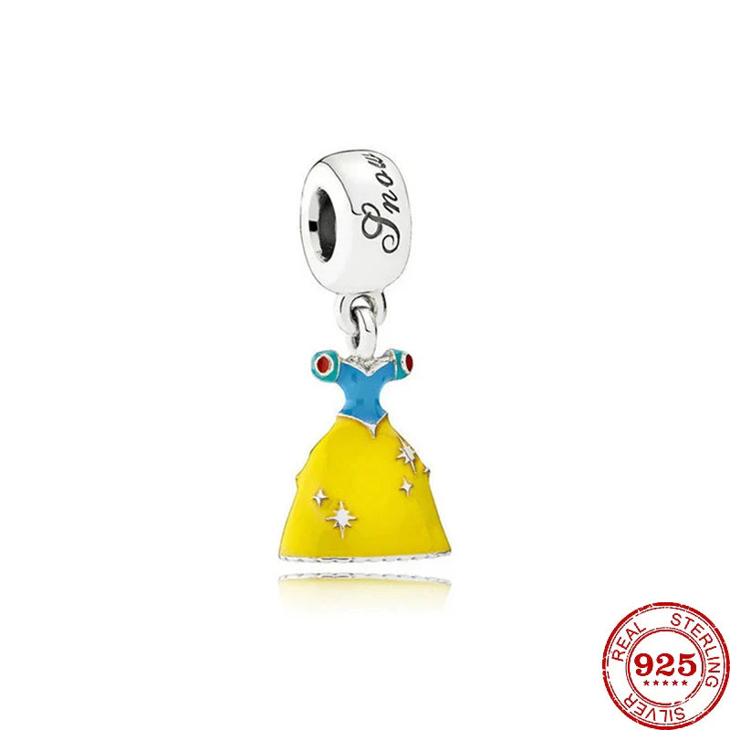 925 Silver Mermaid Princess Dress Charms for DIY Dangle Beads Fit Original Pendant Bracelet Necklace Fashion Jewelry