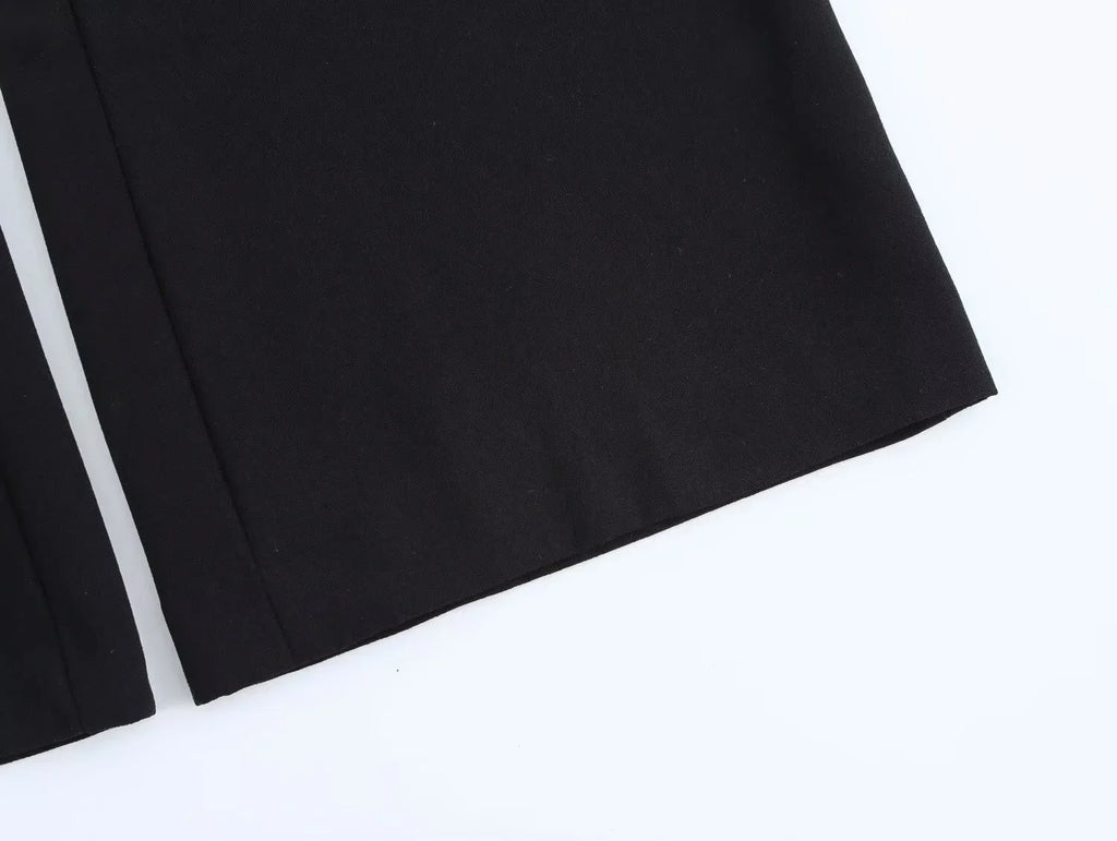 Women's Casual Black Sleeveless Split Design Vest Pants Set with Belt for Autumn Commuting