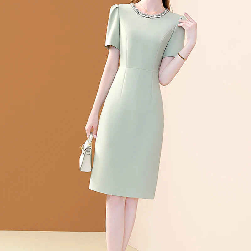 Elegant O Neck Embroidered A Line Dress For Women Casual