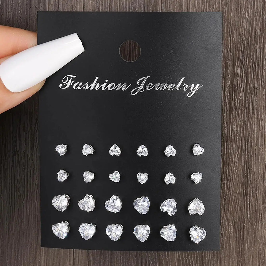 12 Pairs Minimalist Cubic Zirconia Sparkly Earrings for Everyday Wear and Special Occasions