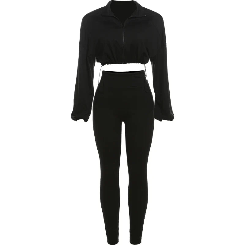 Weird Puss Tracksuit Women 2 Piece Set Casual Zip Thin Drawstring Crop Jacket and Leggings Matching Sporty Suit