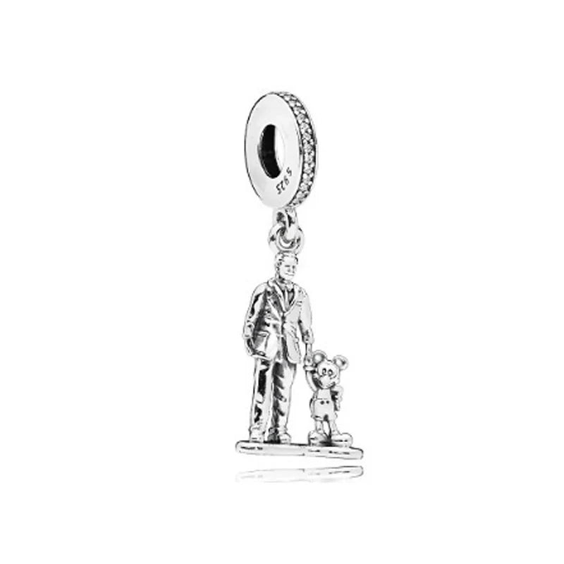 Disney 925 Sterling Silver DIY Charm Compatible With 3mm Bracelets Featuring Mickey Mouse Ferris Wheel And Suitcase Designs