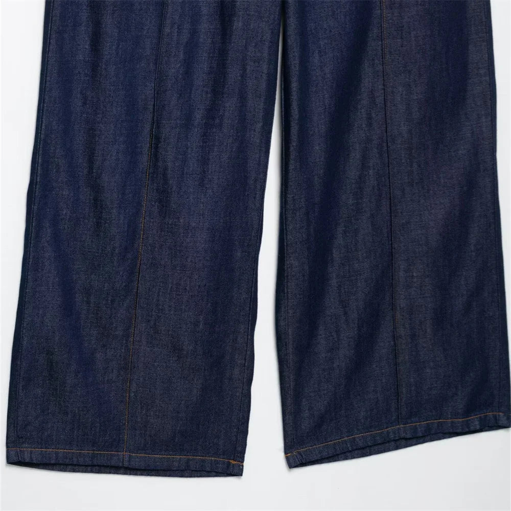 Women's Loose Denim Shirt and High Waist Wide Leg Jeans Set for Casual Spring and Summer Outfits