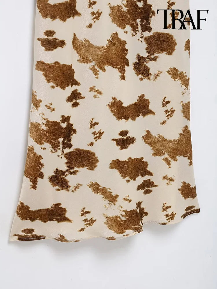 Satin V Neck Halter Dress With Mistletoe Print Elegant