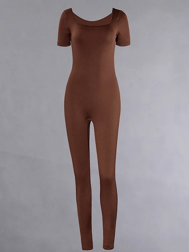 Women's Short Sleeve Skinny Bodycon Romper Jumpsuit Solid Color Casual Fitness Streetwear Overalls