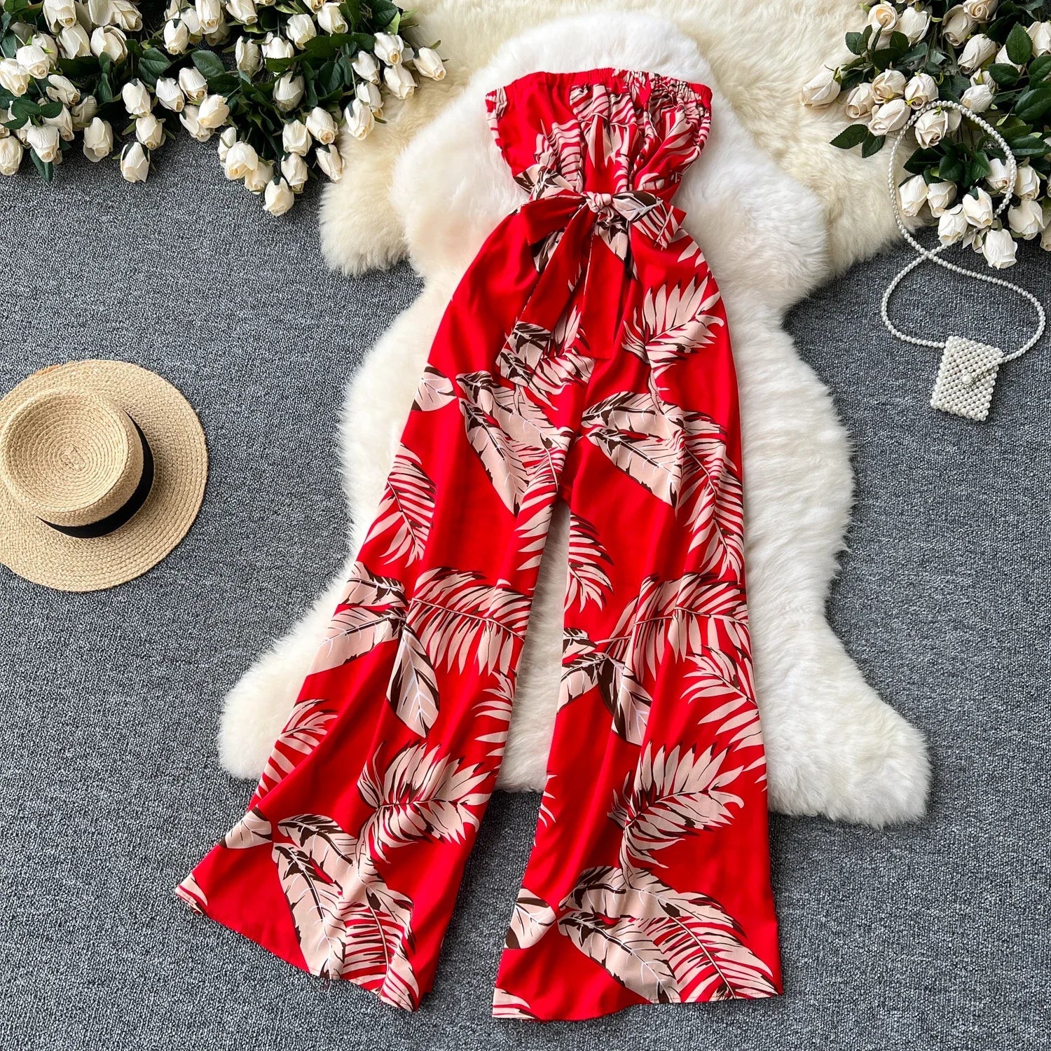Printed Suspender Jumpsuit For Women Casual Romper