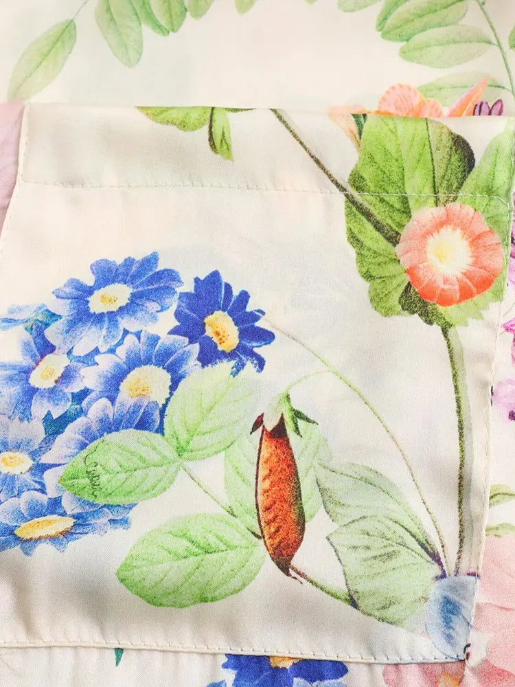 Elegant Women Floral Print Lapel Blouse Single Breasted Long Sleeve Casual Chic Top