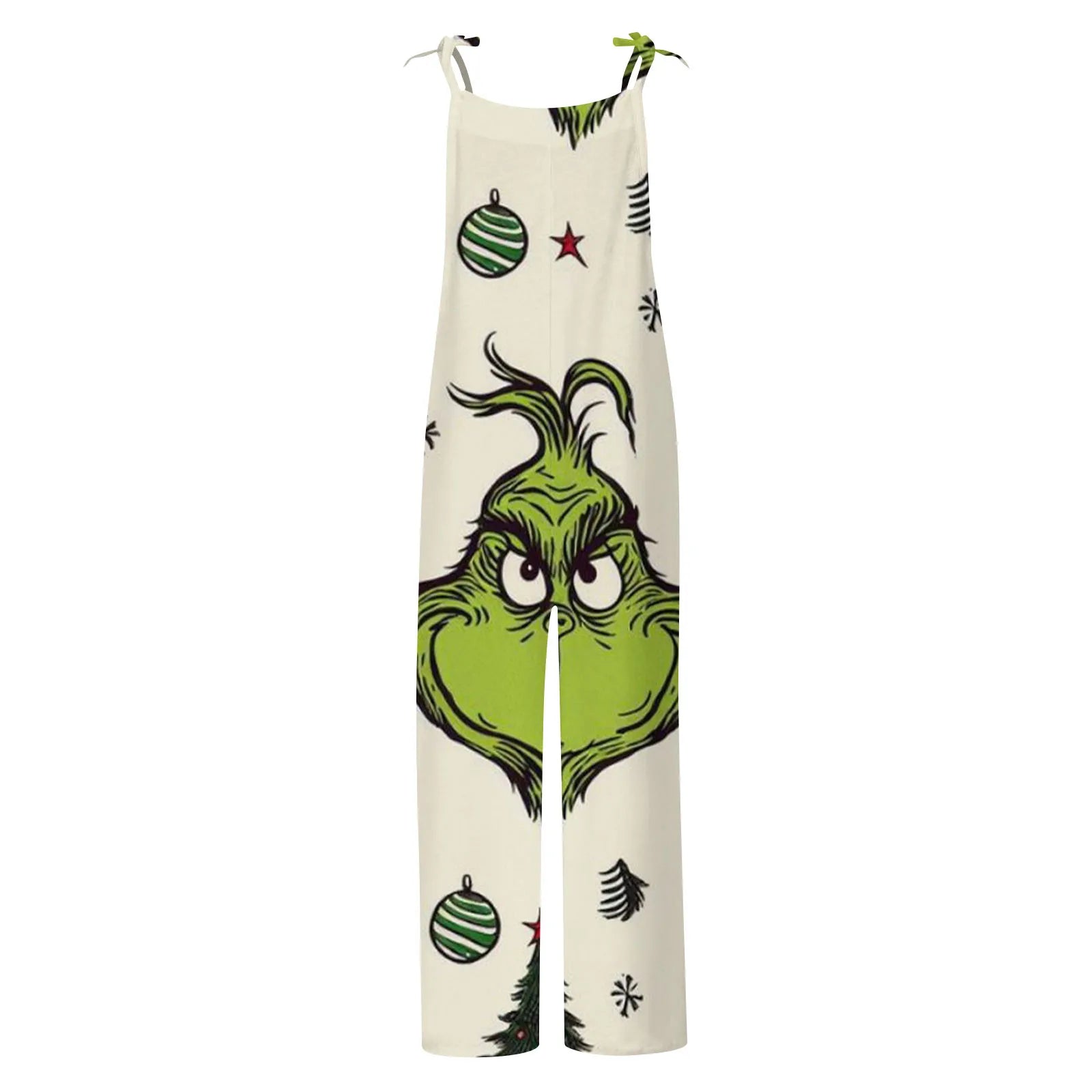 Kawaii Cartoon Print Casual Loose Vintage Strappy Jumpsuit Women's Fashion Festival Pants with Christmas Theme