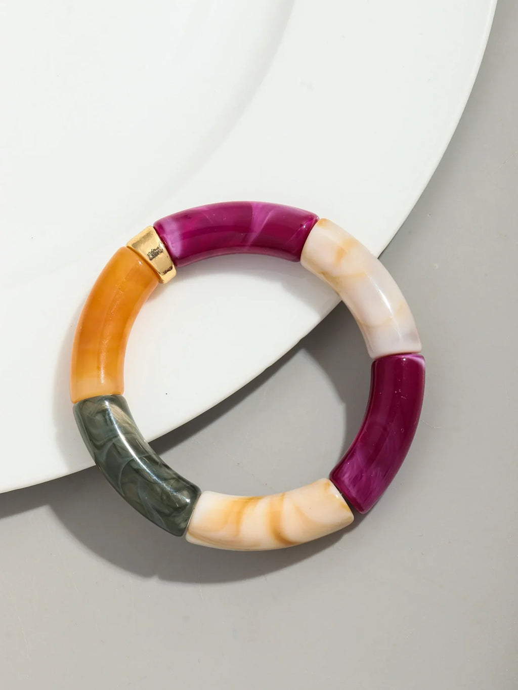 Boho Chunky Bamboo Stackable Bracelet for Women with Colorful Tube Beads and Elastic Design