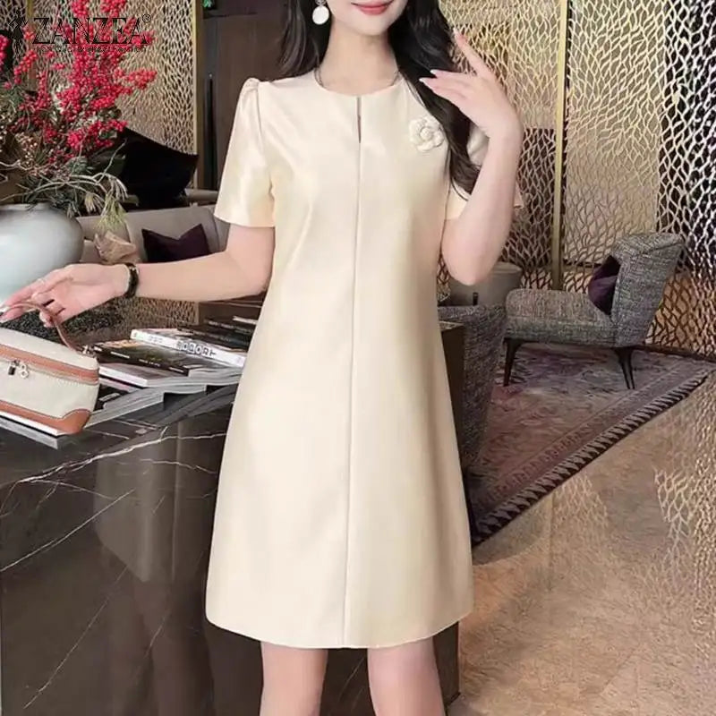 Summer Party Dress Women Short Sleeve Knee Length Sundress