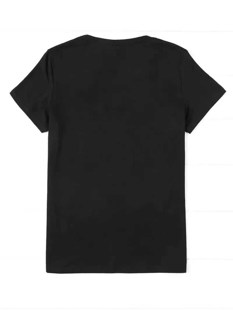 Women's Colorful Bear Print Casual Summer T-Shirt with Large Round Neck and Short Sleeves