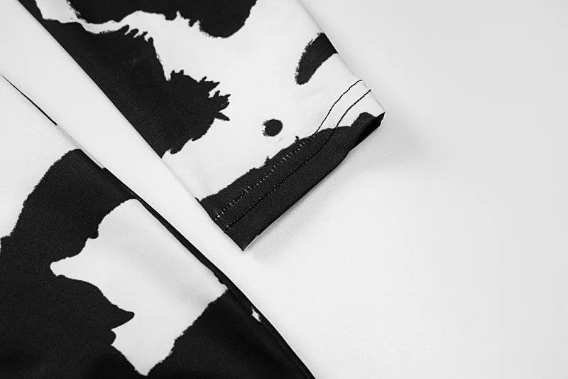 Cow Print Maxi Dress Long Sleeve Turtleneck Bodycon Party