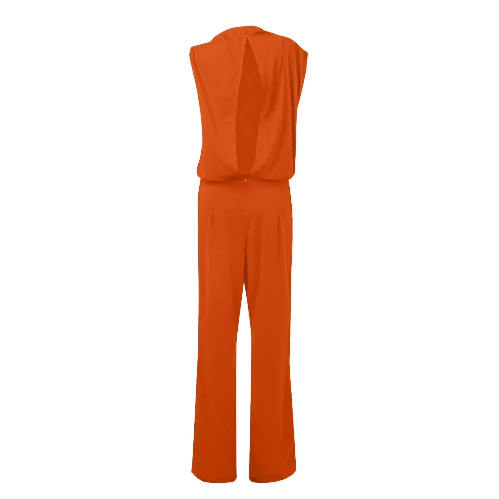 Women Fashion Long Sleeveless Rompers High Neck Wide Leg Overalls Vintage Style Waisted Playsuit Summer Jumpsuit