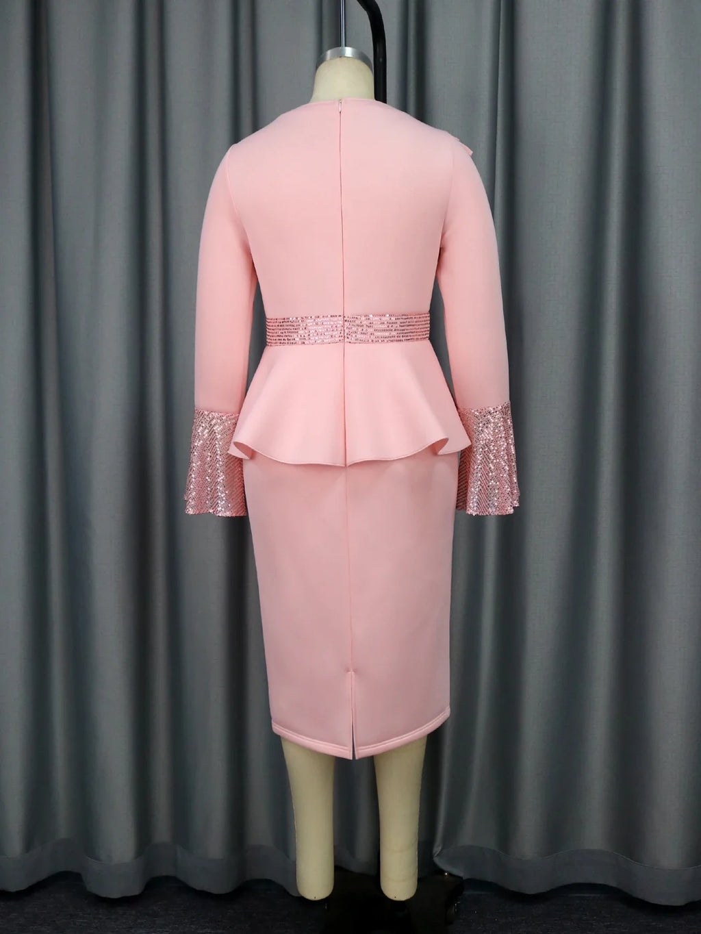 Church Dress for Women Elegant Sequined Long Sleeve Ruffles