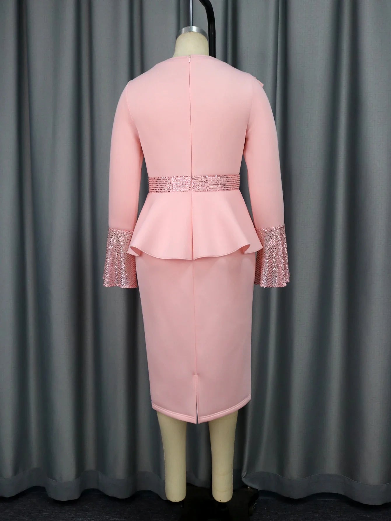 Church Dress for Women Elegant Sequined Long Sleeve Ruffles