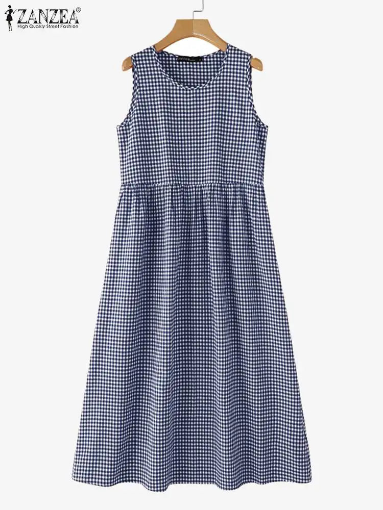 Gingham Midi Dress For Women Vintage Casual Aline Holiday