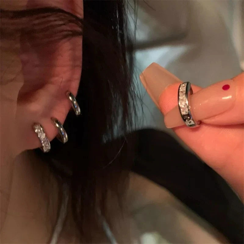4Pcs Set Stainless Steel Zircon Crystal Hoop Earrings for Women Aesthetic Y2K Daily Wear Jewelry Accessories