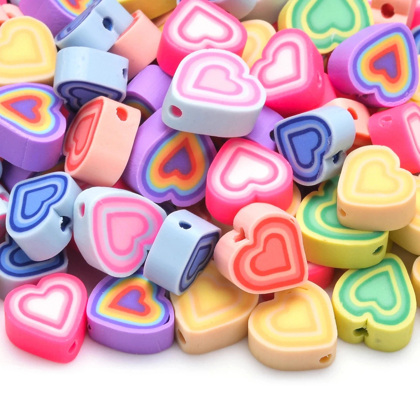 30PCS 10mm Heart Shape Polymer Clay Beads for DIY Jewelry Making and Handmade Bracelets