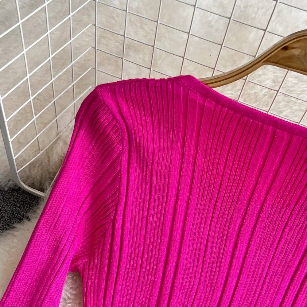 Long Sleeve Knitted Bodycon Dress For Women Autumn Retro