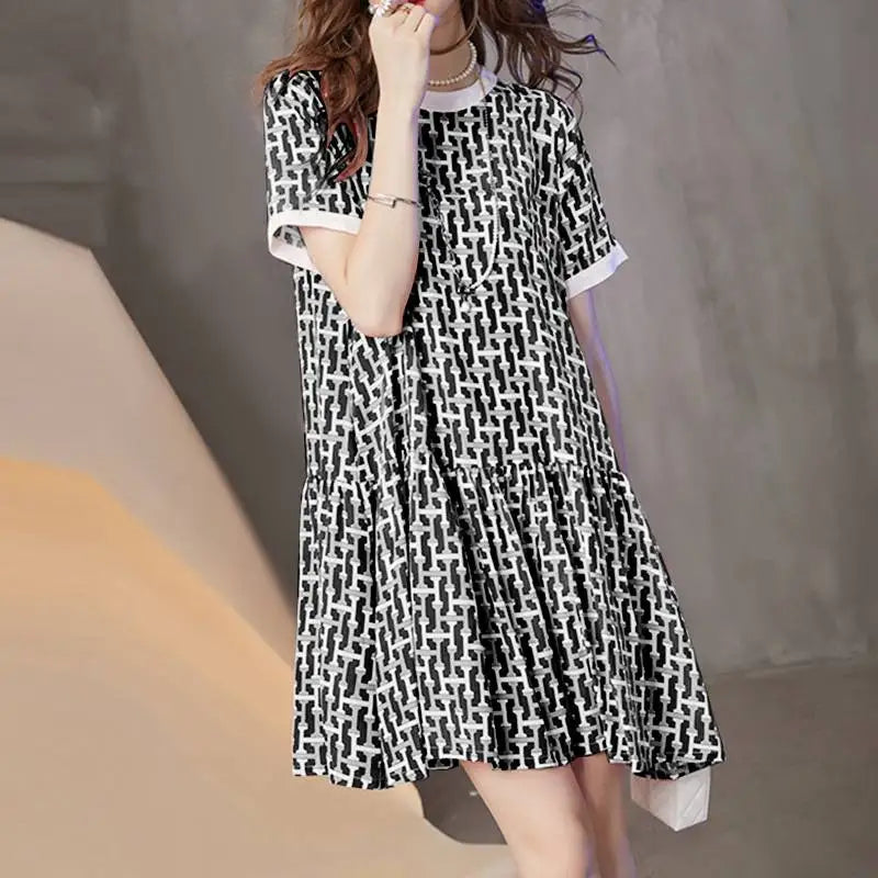 Boho Printed Sundress Knee Length Short Sleeve Dress