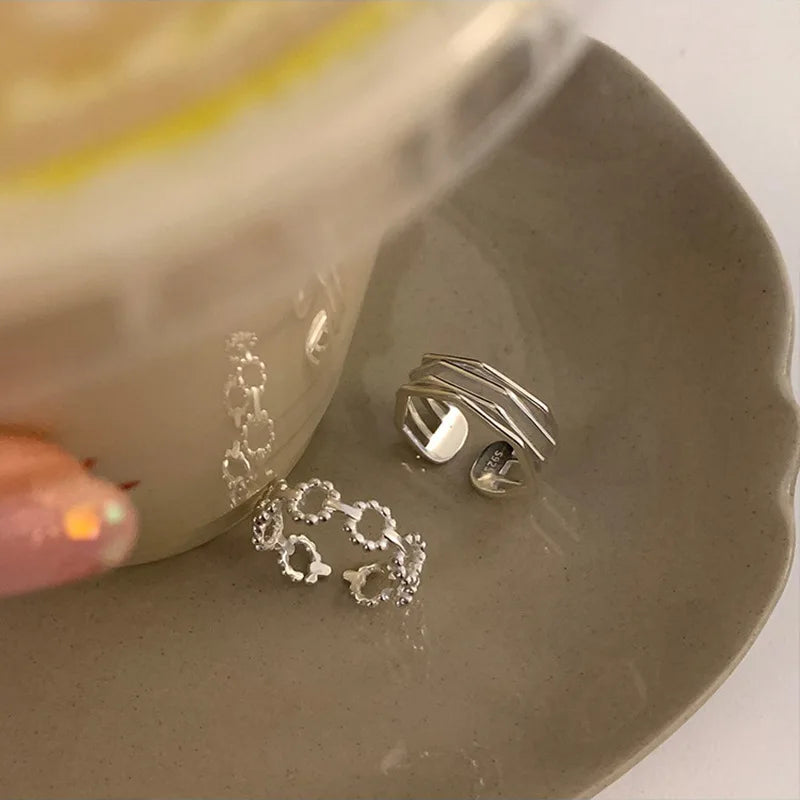 925 Sterling Silver Cross Hollow Chain Geometric Finger Ring Creative Party Jewelry Gift