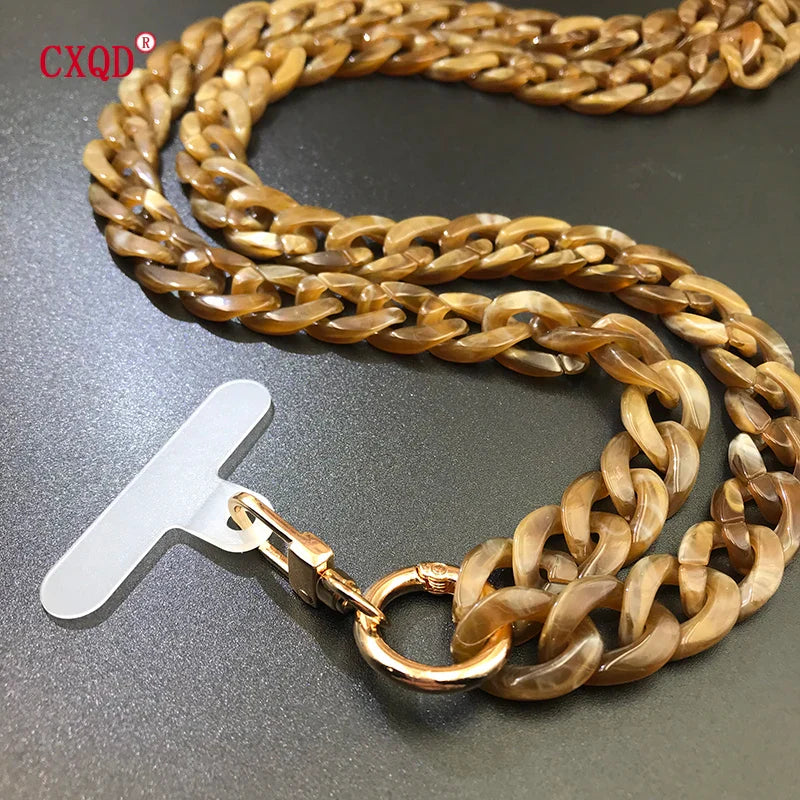 120cm Colorful Acrylic Phone Lanyard Neck Strap Anti-Lost Mobile Chain Accessories