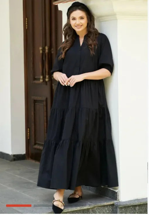 Summer Dress Solid Color Loose Fit Women Half Sleeves