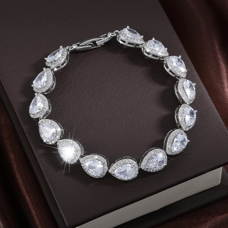 Geometric Water Drop CZ Bracelet for Women - Elegant Zircon Jewelry for Weddings and Parties