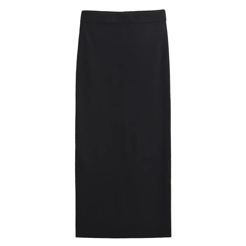 Women's 2 Piece Knit Skirt Set with Cropped Sleeveless Vest and High Waist Slim Fit Skirt in Solid Color with Gold Button Detail