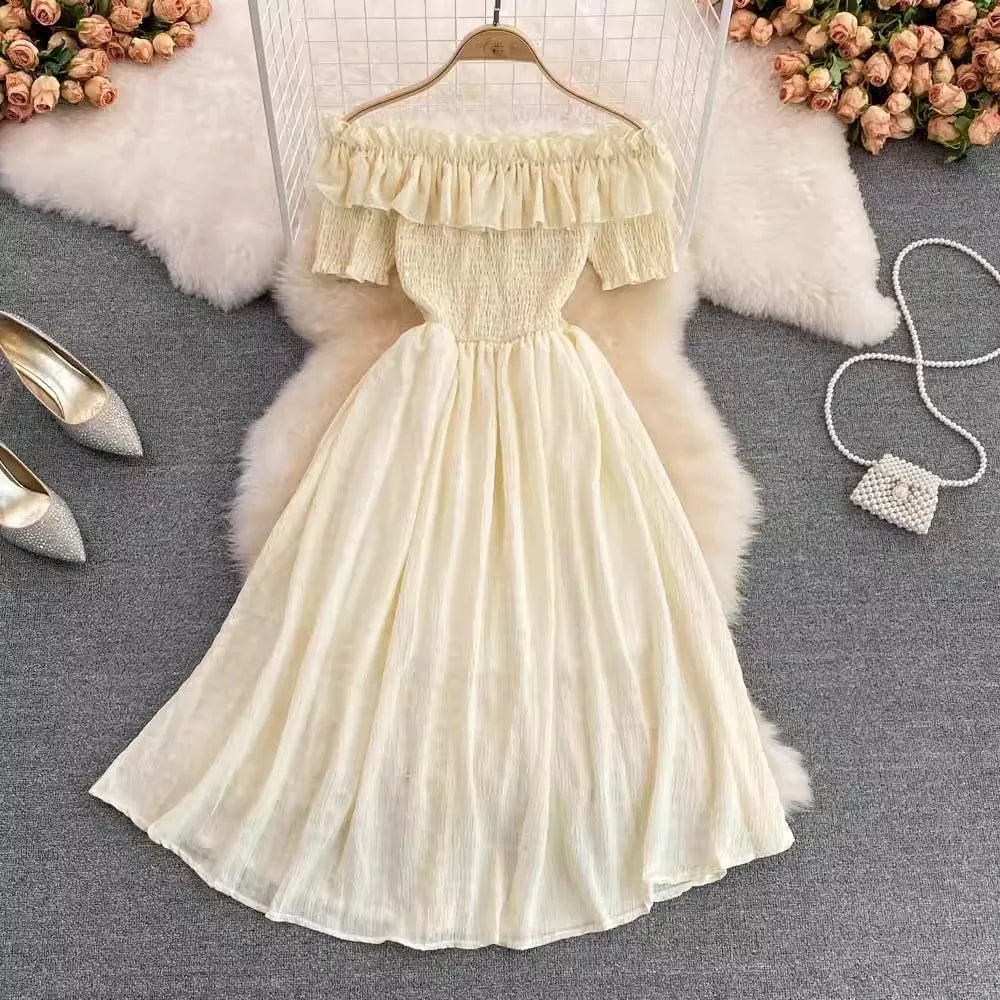 Ruffled Off Shoulder Dress Chiffon Beach Summer Fashion