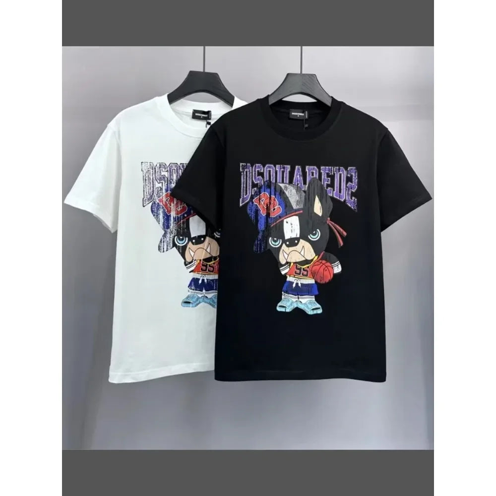 Y2K Summer Trend Loose Fit Cartoon Dog Print T-Shirt for Men in Large Size Streetwear