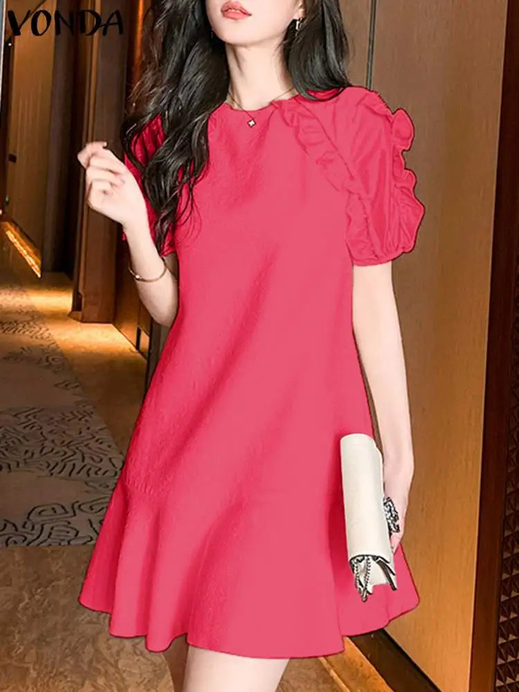 Womens Summer Sundress A Line Short Sleeve Casual Dress