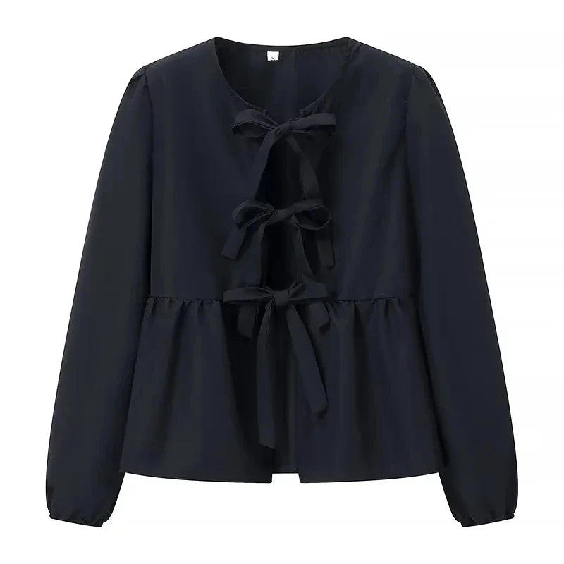 Women's Leopard Print Lace-Up Vintage Blouse Casual Loose Fit Y2K Chic Shirt