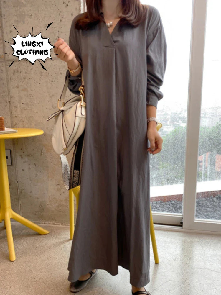 Cotton Linen Polo Shirt Long Sleeve Loose Fit for Commute