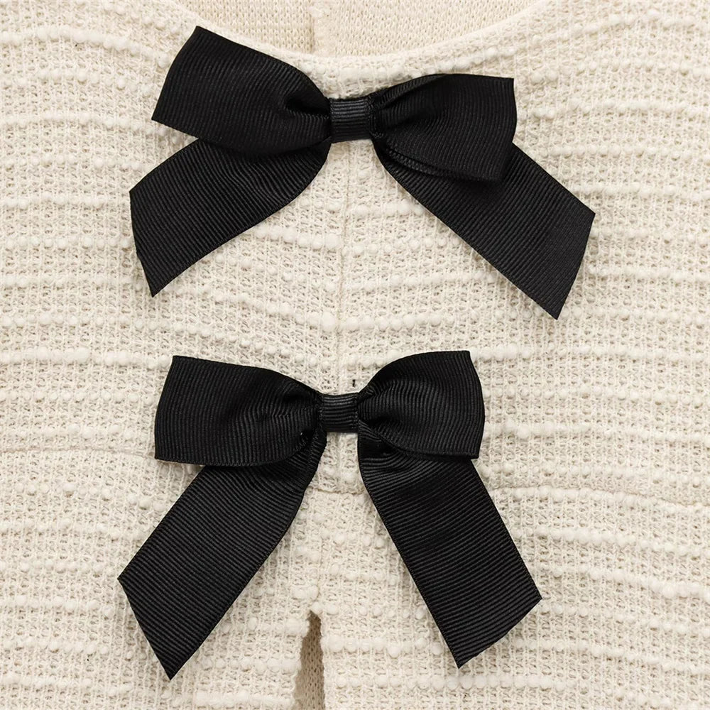 Fashionable Women's Bow Decoration Top and Slimming Texture Bell Bottom Pants Set