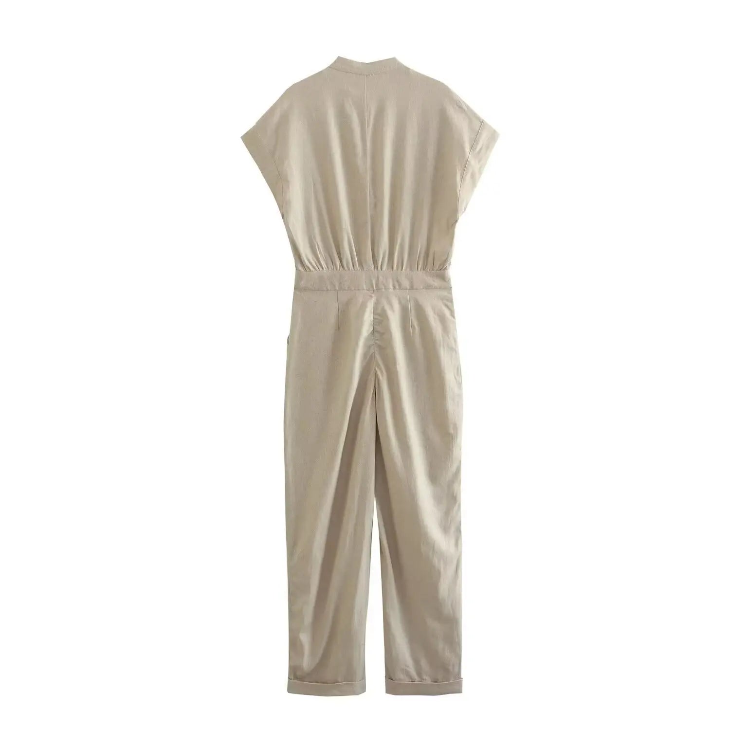 Summer Casual V Neck Sleeveless Linen Blend Jumpsuit Straight Long Holiday Style