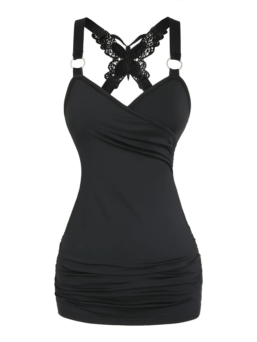 Butterfly Lace Cross Vest and Drawstring Wide-Leg Trousers Two-Piece Suit for Women