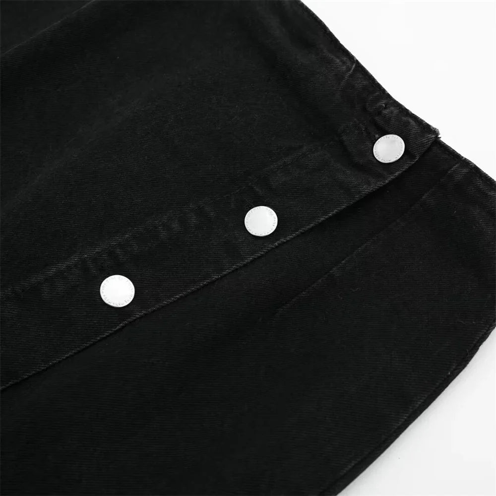 Women's Chic Short Denim Tank Top and Double Breasted Midi Denim Skirt Set Slimming Casual Fashion Ensemble