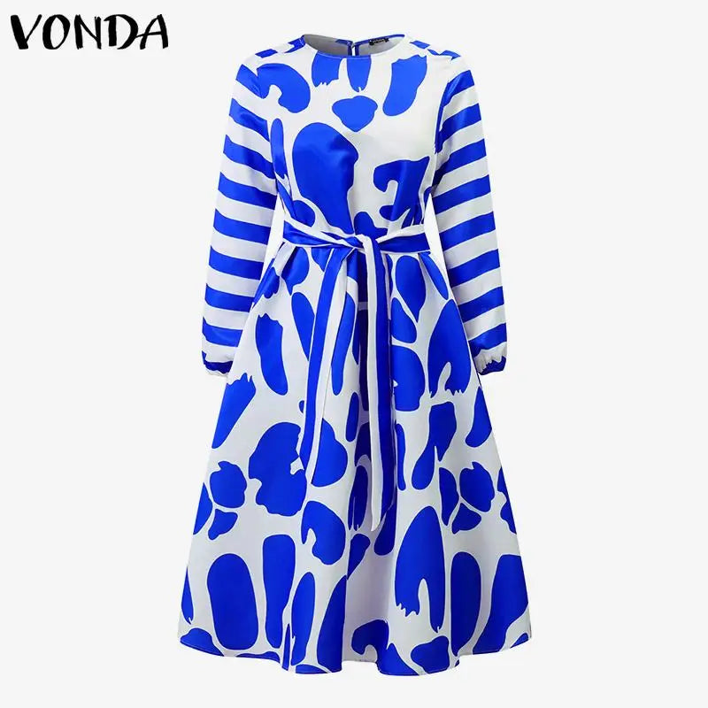 Satin Silk Long Sleeve Belted Party Dress for Summer