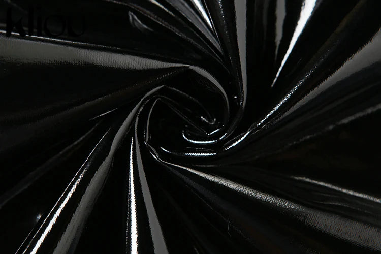 Shiny Solid Two Piece Set for Women Sexy Wrapped Chest Crop Top and Irregular Shape Skinny Hip Skirt Midnight Party Clubwear