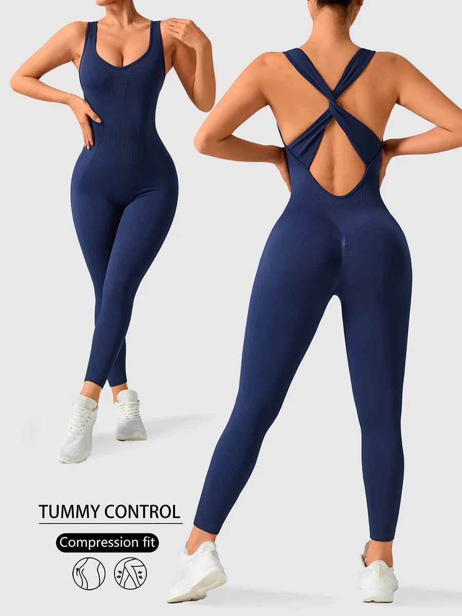 Seamless Sculpting Bodysuit for Women Tummy Control Gym Jumpsuit Butt-Lifting Activewear Yoga Fitness Overalls Stretch Sport Pants