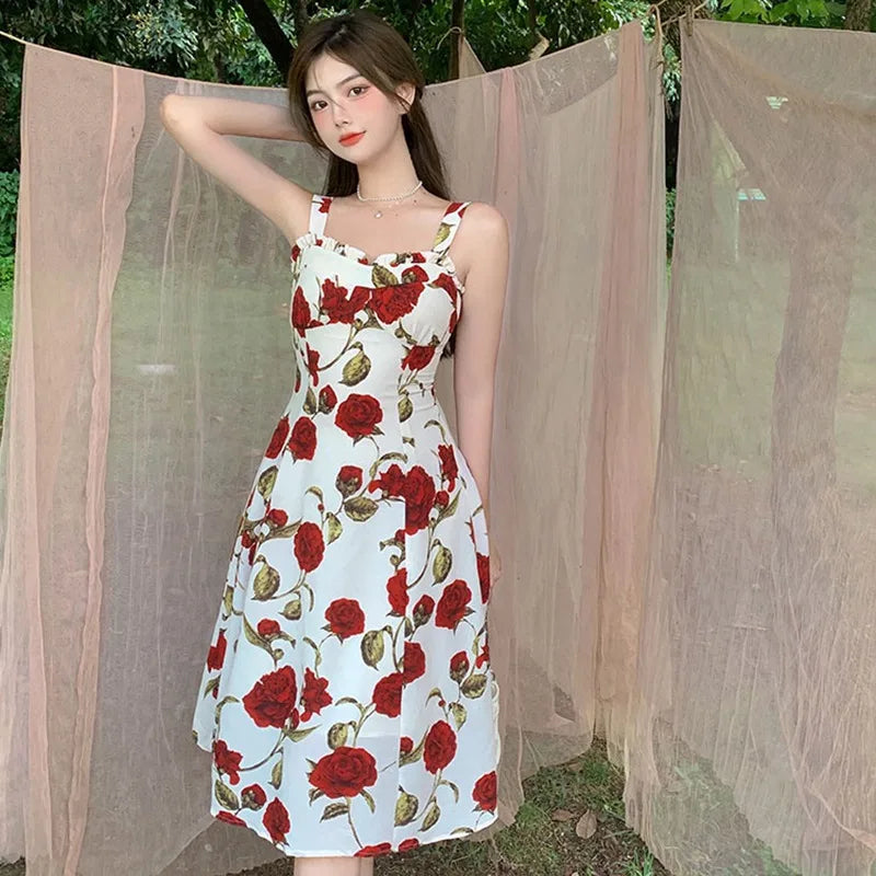 Floral Print Sleeveless Summer Dress For Vacation Travel