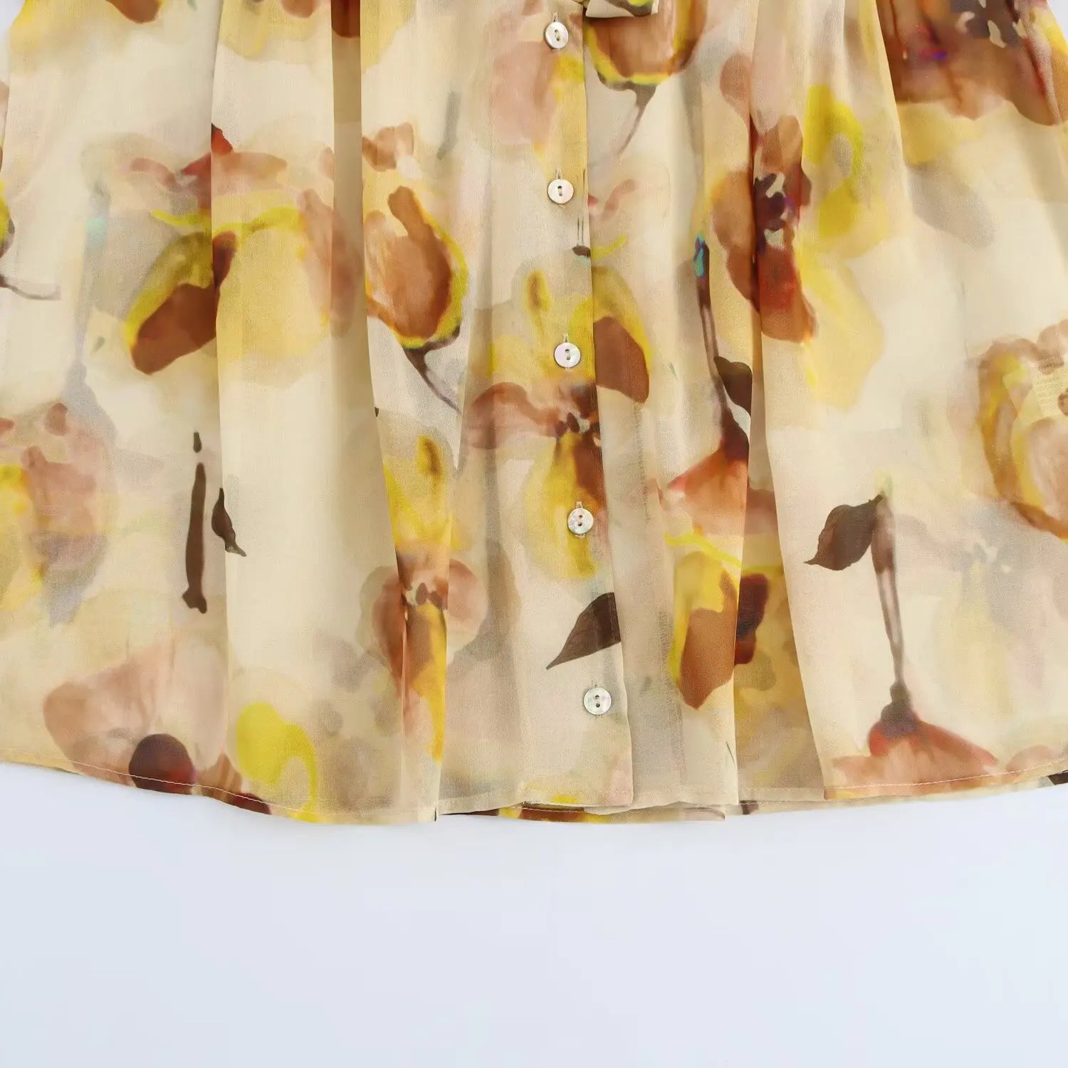 Women's Fashionable Loose Floral Print Semi Transparent Lapel Tie Long Sleeve Shirt for Spring