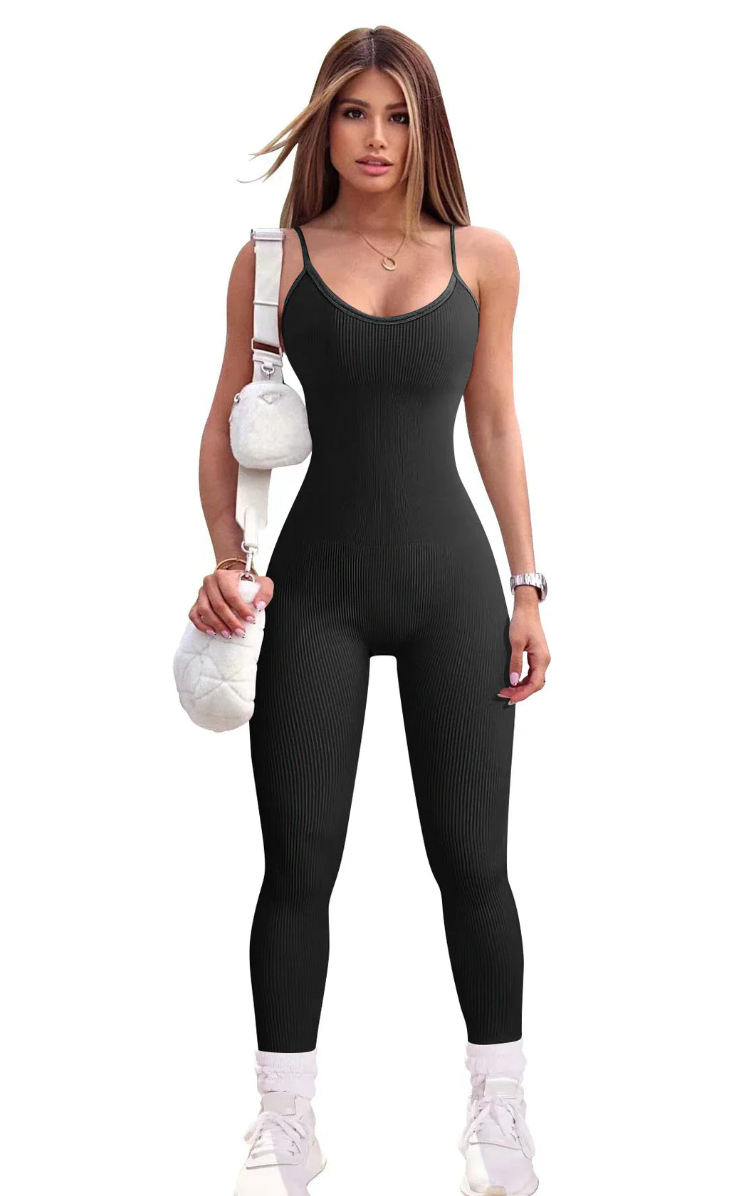 Solid Color Slim-Fit Seamless Hip Lifting Bodysuit Yoga Jumpsuit Set for Women