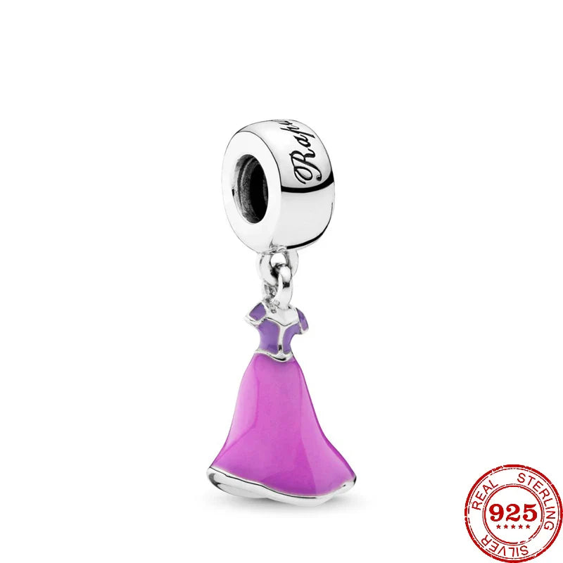 925 Silver Mermaid Princess Dress Charms for DIY Dangle Beads Fit Original Pendant Bracelet Necklace Fashion Jewelry