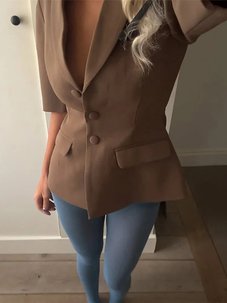 Casual Women Blazer Pants Suit with Slim Lapel Puff Sleeves and Wide Leg Trousers 2 Piece Outfit