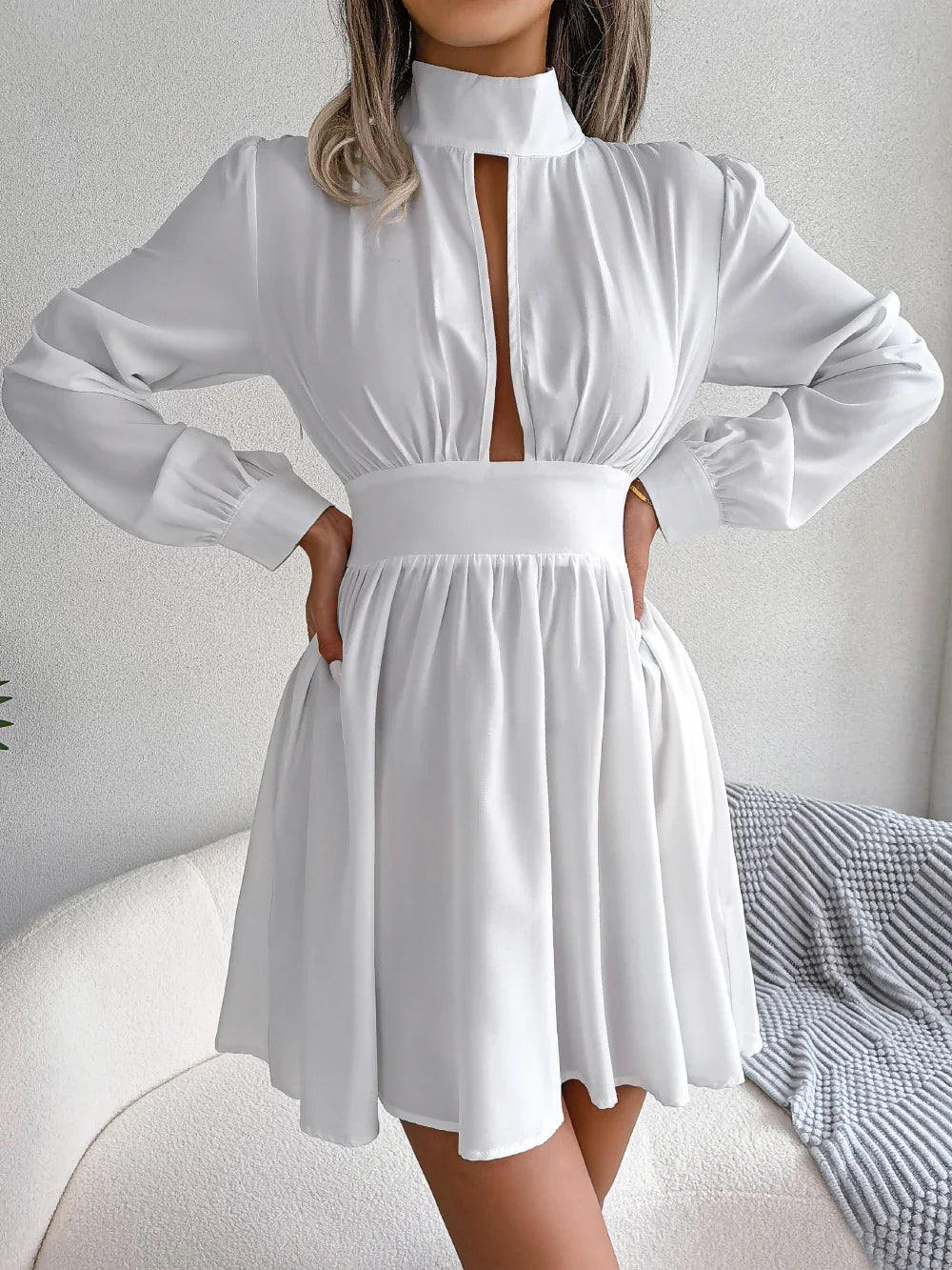 A Line Dress For Women Hollow Out Long Sleeve Elegant